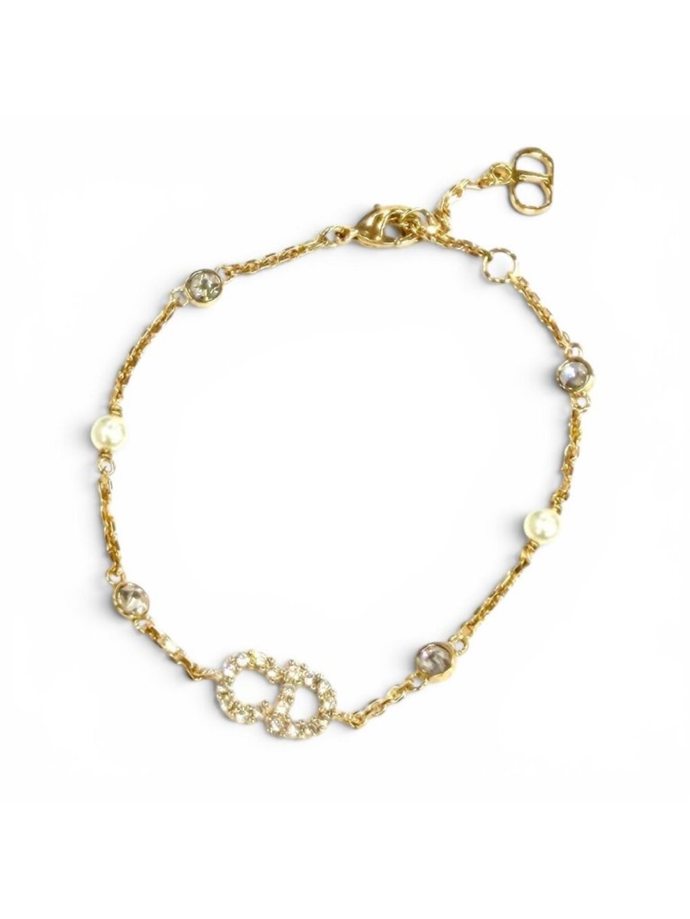Dior Clair D Lune Bracelet CD Logo Rhinestone Faux Pearl Gold